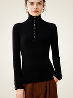 Lanly Cashmere Ribbed Turtleneck - Mongolia Button Henley Sweater