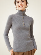 Lanly Cashmere Ribbed Turtleneck - Mongolia Button Henley Sweater