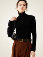 Lanly Cashmere Ribbed Turtleneck - Mongolia Button Henley Sweater