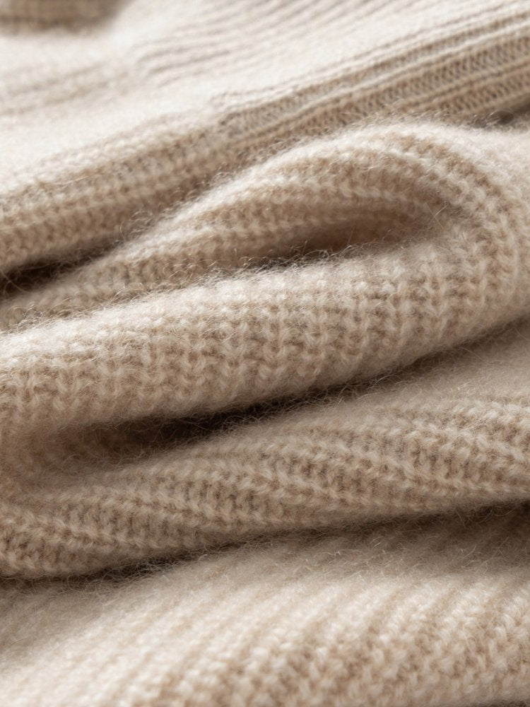 Lanly Cashmere Ribbed Zip Sweater - Mongolia Mock Neck Jacket