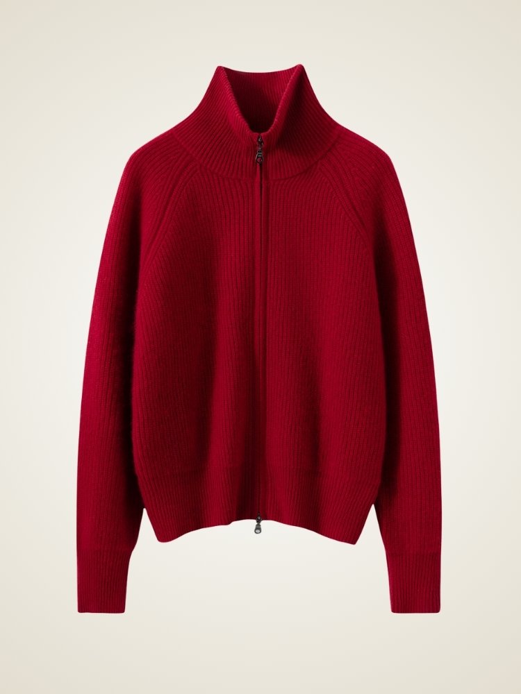 Lanly Cashmere Ribbed Zip Sweater - Mongolia Mock Neck Jacket