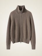 Lanly Cashmere Ribbed Zip Sweater - Mongolia Mock Neck Jacket