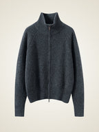Lanly Cashmere Ribbed Zip Sweater - Mongolia Mock Neck Jacket