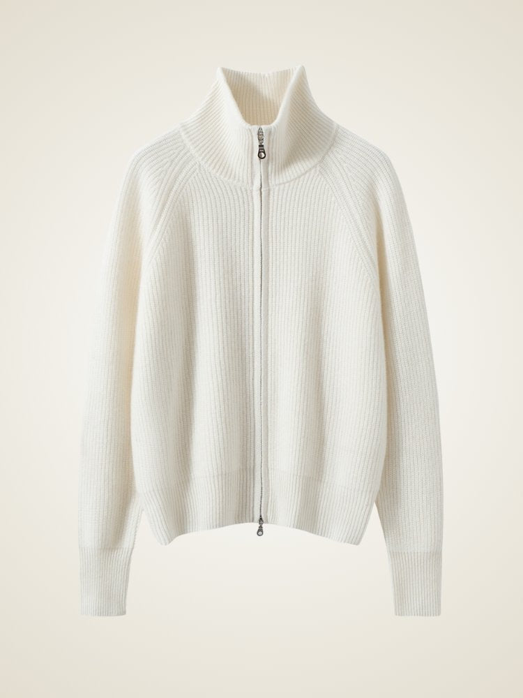 Lanly Cashmere Ribbed Zip Sweater - Mongolia Mock Neck Jacket