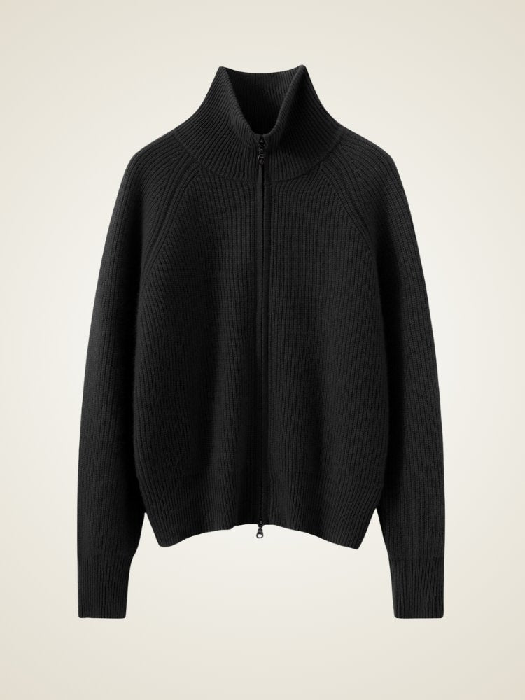 Lanly Cashmere Ribbed Zip Sweater - Mongolia Mock Neck Jacket