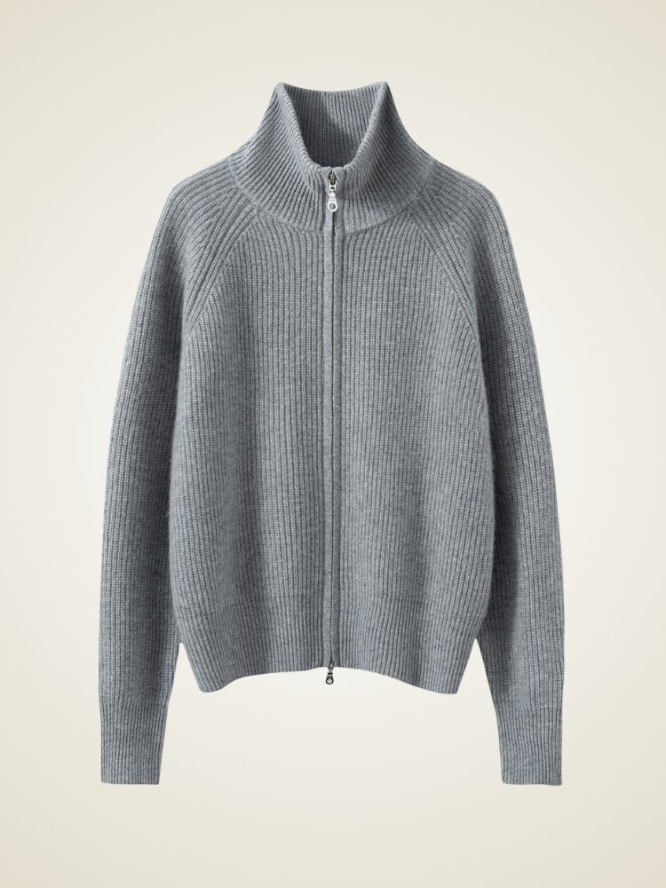 Lanly Cashmere Ribbed Zip Sweater - Mongolia Mock Neck Jacket