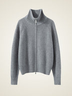 Lanly Cashmere Ribbed Zip Sweater - Mongolia Mock Neck Jacket