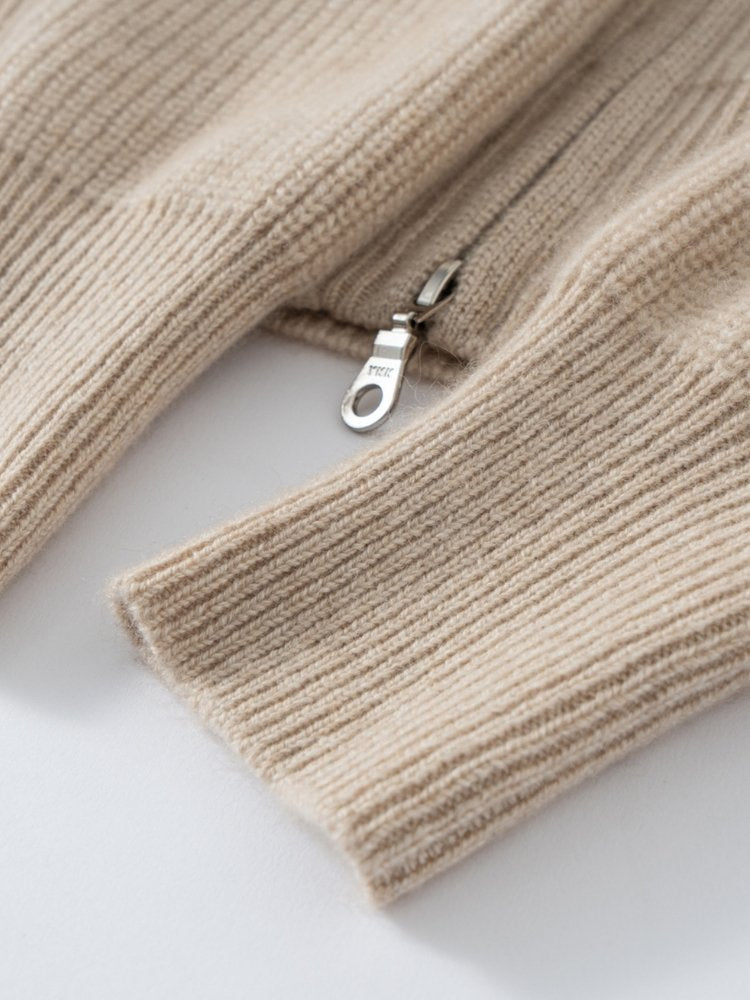 Lanly Cashmere Ribbed Zip Sweater - Mongolia Mock Neck Jacket