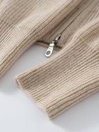 Lanly Cashmere Ribbed Zip Sweater - Mongolia Mock Neck Jacket