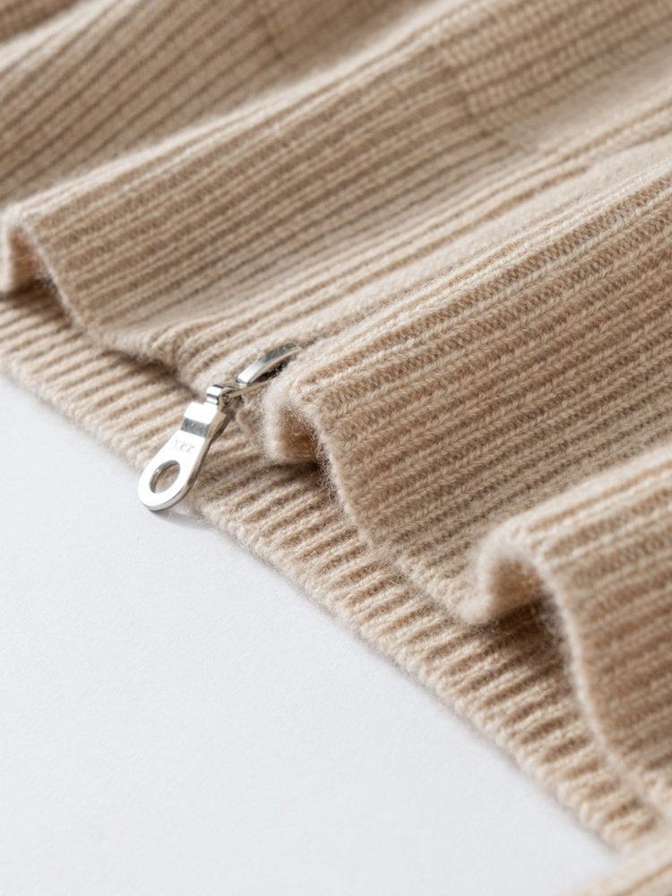 Lanly Cashmere Ribbed Zip Sweater - Mongolia Mock Neck Jacket