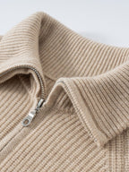 Lanly Cashmere Ribbed Zip Sweater - Mongolia Mock Neck Jacket