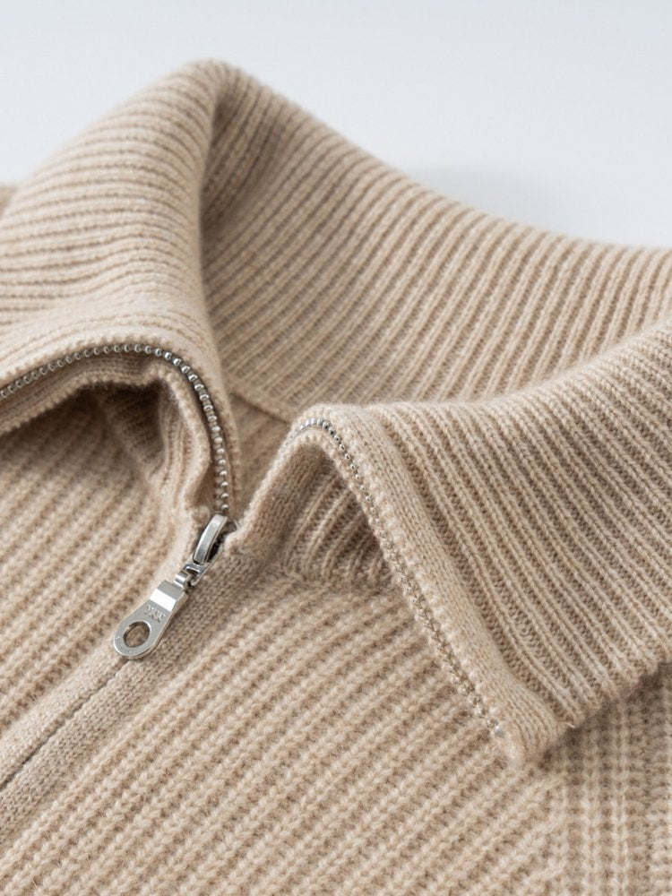 Lanly Cashmere Ribbed Zip Sweater - Mongolia Mock Neck Jacket