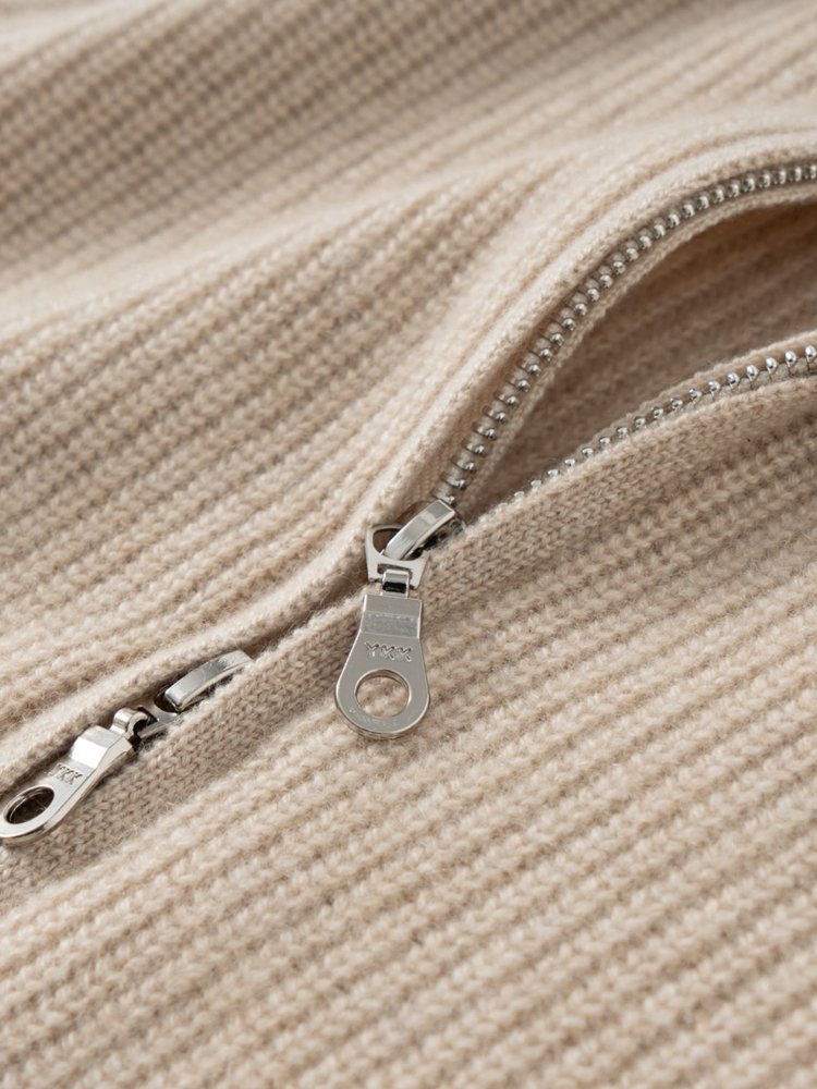 Lanly Cashmere Ribbed Zip Sweater - Mongolia Mock Neck Jacket