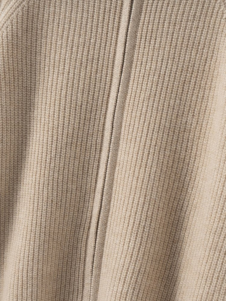 Lanly Cashmere Ribbed Zip Sweater - Mongolia Mock Neck Jacket