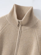 Lanly Cashmere Ribbed Zip Sweater - Mongolia Mock Neck Jacket