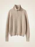 Lanly Cashmere Ribbed Zip Sweater - Mongolia Mock Neck Jacket