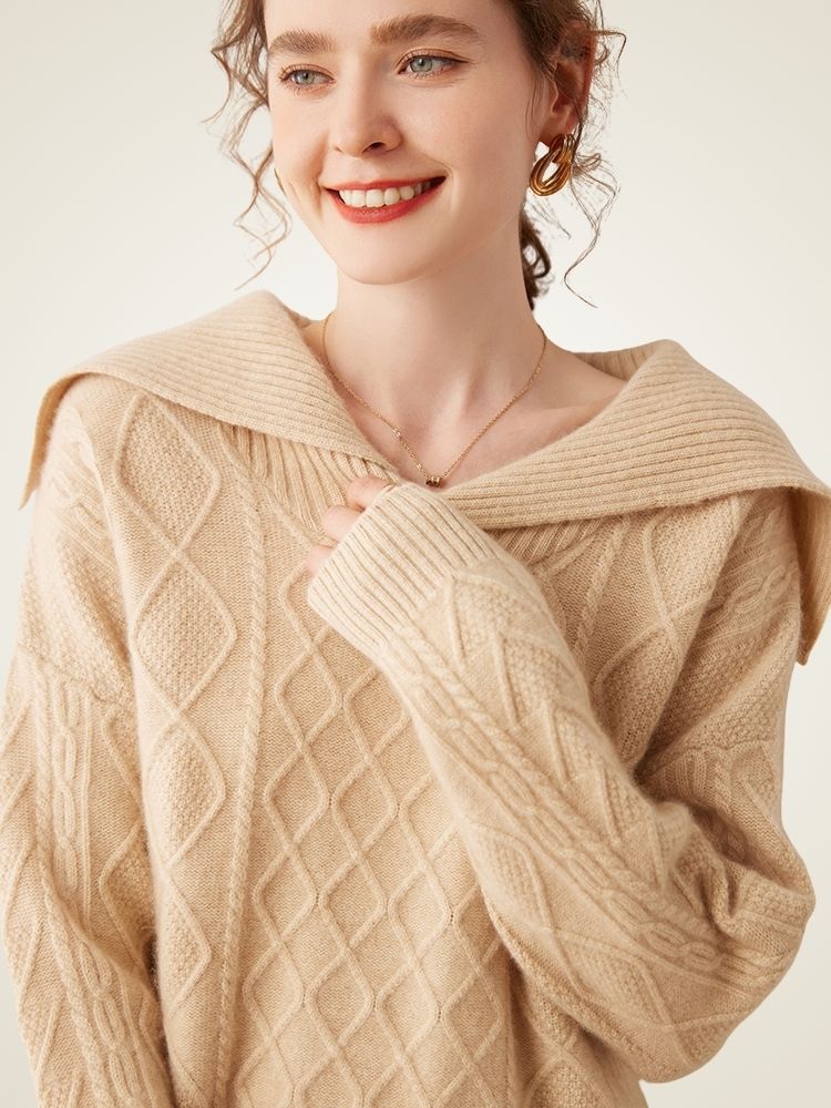 Lanly Cashmere Sailor Collar Sweater - Mongolia Cashmere Cable Knit