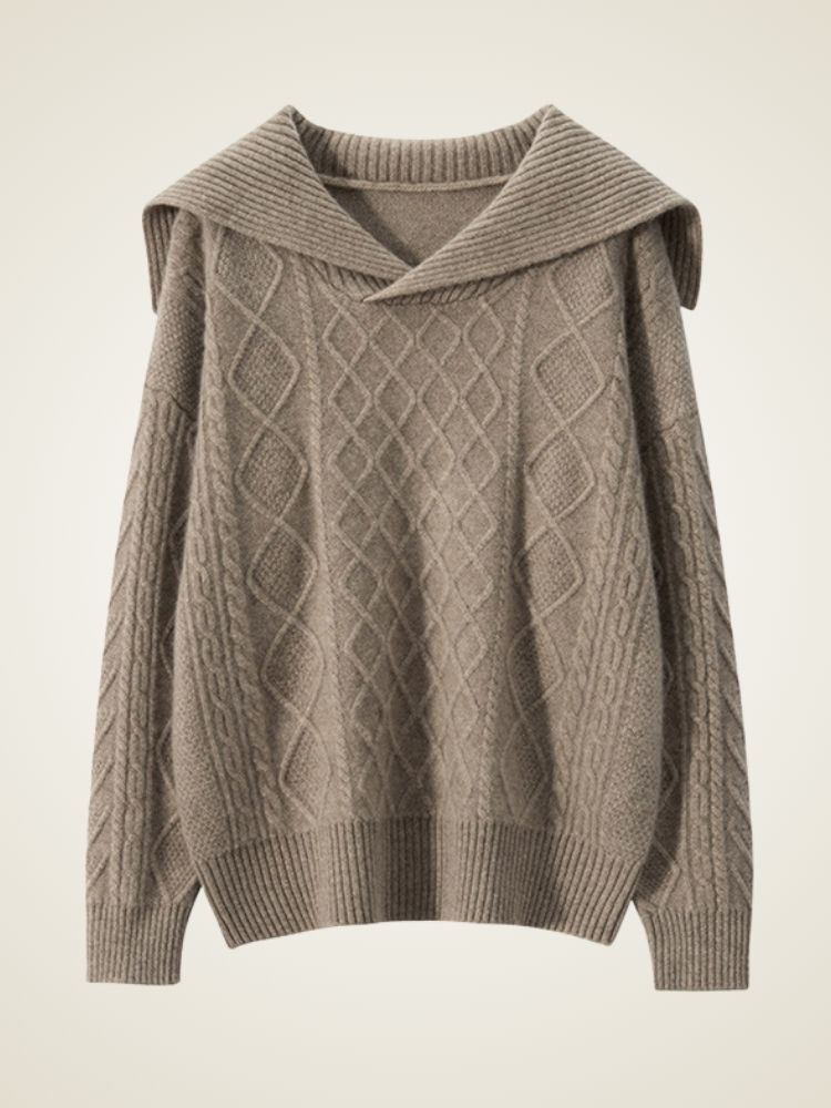 Lanly Cashmere Sailor Collar Sweater - Mongolia Cashmere Cable Knit