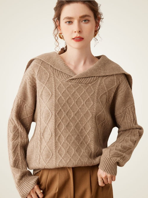 Lanly Cashmere Sailor Collar Sweater - Mongolia Cashmere Cable Knit