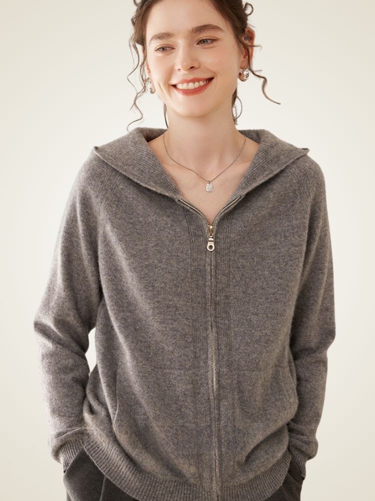Lanly Cashmere Sailor Collar Zip Sweater - Grey Mongolia Cashmere Jacket