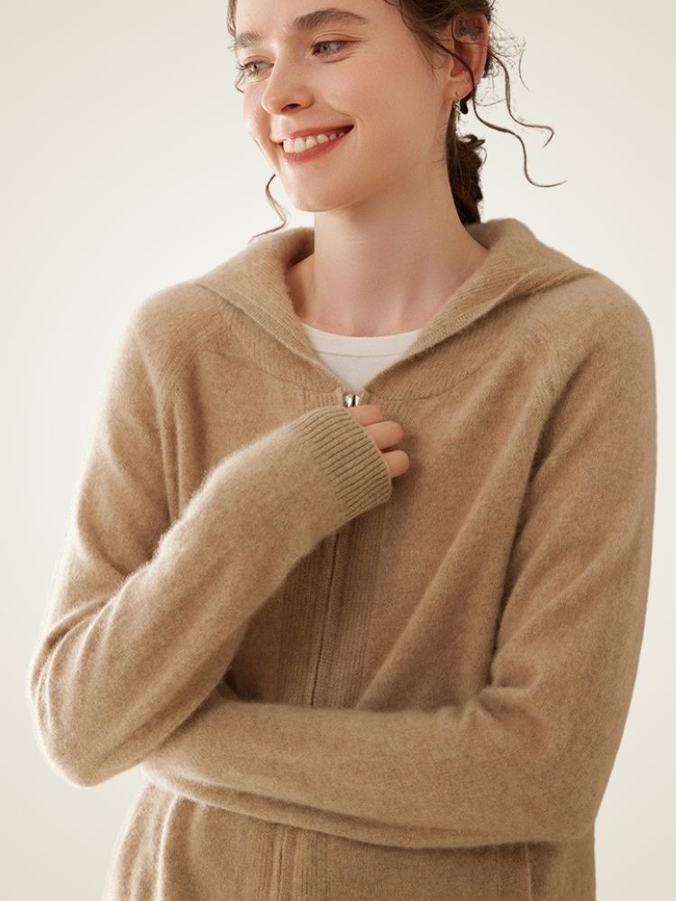 Lanly Cashmere Sailor Collar Zip Sweater - Mongolia Cashmere Jacket