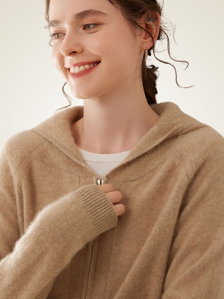 Lanly Cashmere Sailor Collar Zip Sweater - Mongolia Cashmere Jacket