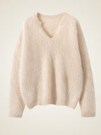 Lanly Cashmere Shaggy Notch Neck Sweater - Mongolia Brushed Knit