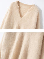 Lanly Cashmere Shaggy Notch Neck Sweater - Mongolia Brushed Knit