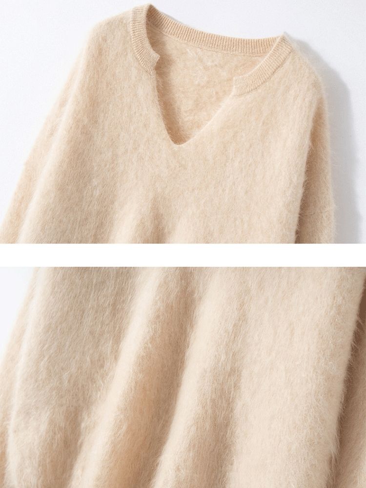 Lanly Cashmere Shaggy Notch Neck Sweater - Mongolia Brushed Knit