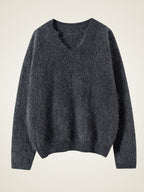 Lanly Cashmere Shaggy Notch Neck Sweater - Mongolia Brushed Knit