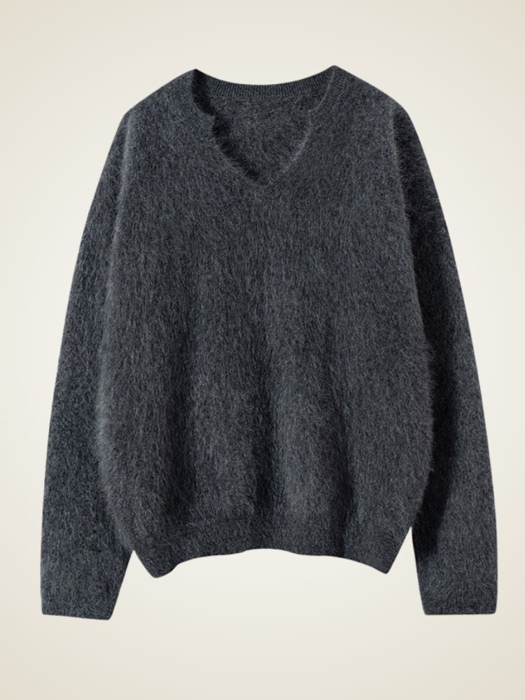 Lanly Cashmere Shaggy Notch Neck Sweater - Mongolia Brushed Knit