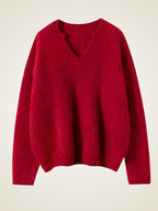 Lanly Cashmere Shaggy Notch Neck Sweater - Mongolia Brushed Knit