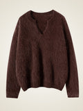 Lanly Cashmere Shaggy Notch Neck Sweater - Mongolia Brushed Knit