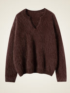 Lanly Cashmere Shaggy Notch Neck Sweater - Mongolia Brushed Knit