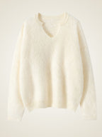 Lanly Cashmere Shaggy Notch Neck Sweater - Mongolia Brushed Knit