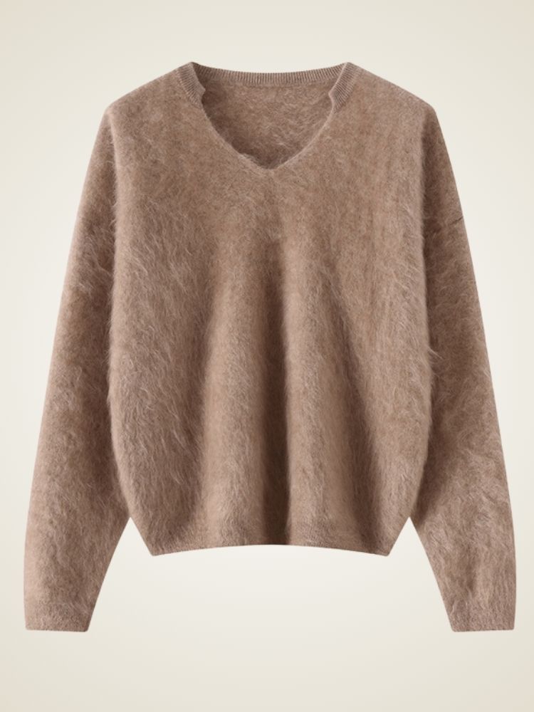 Lanly Cashmere Shaggy Notch Neck Sweater - Mongolia Brushed Knit