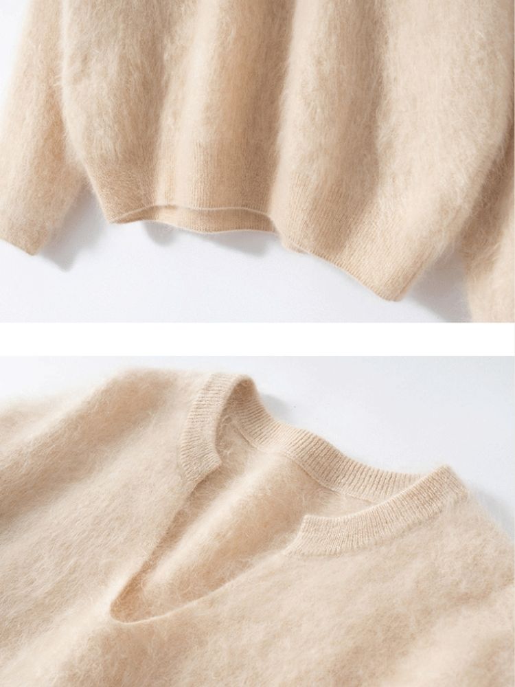 Lanly Cashmere Shaggy Notch Neck Sweater - Mongolia Brushed Knit