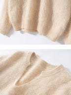 Lanly Cashmere Shaggy Notch Neck Sweater - Mongolia Brushed Knit