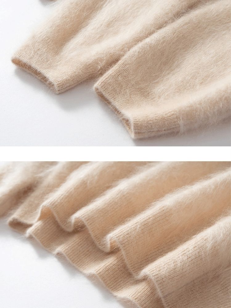 Lanly Cashmere Shaggy Notch Neck Sweater - Mongolia Brushed Knit