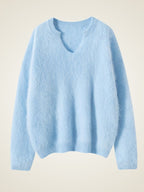 Lanly Cashmere Shaggy Notch Neck Sweater - Mongolia Brushed Knit