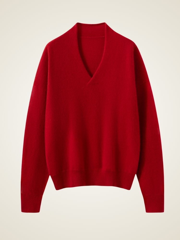 Lanly Cashmere Shawl Collar Sweater - Mongolia V-Neck Pullover