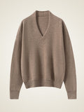 Lanly Cashmere Shawl Collar Sweater - Taupe Mongolia V-Neck Pullover