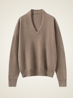 Lanly Cashmere Shawl Collar Sweater - Taupe Mongolia V-Neck Pullover