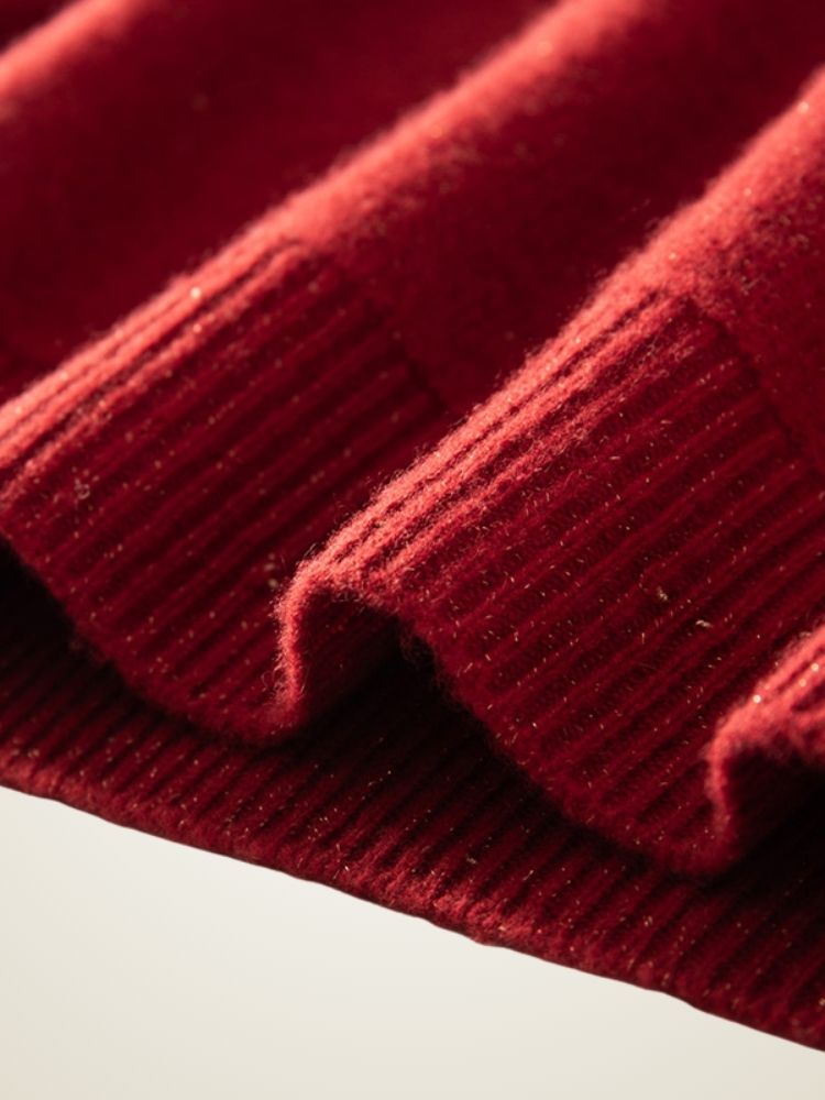 Lanly Cashmere Shimmer Sweater - Red Mongolia Crewneck Raglan Pullover