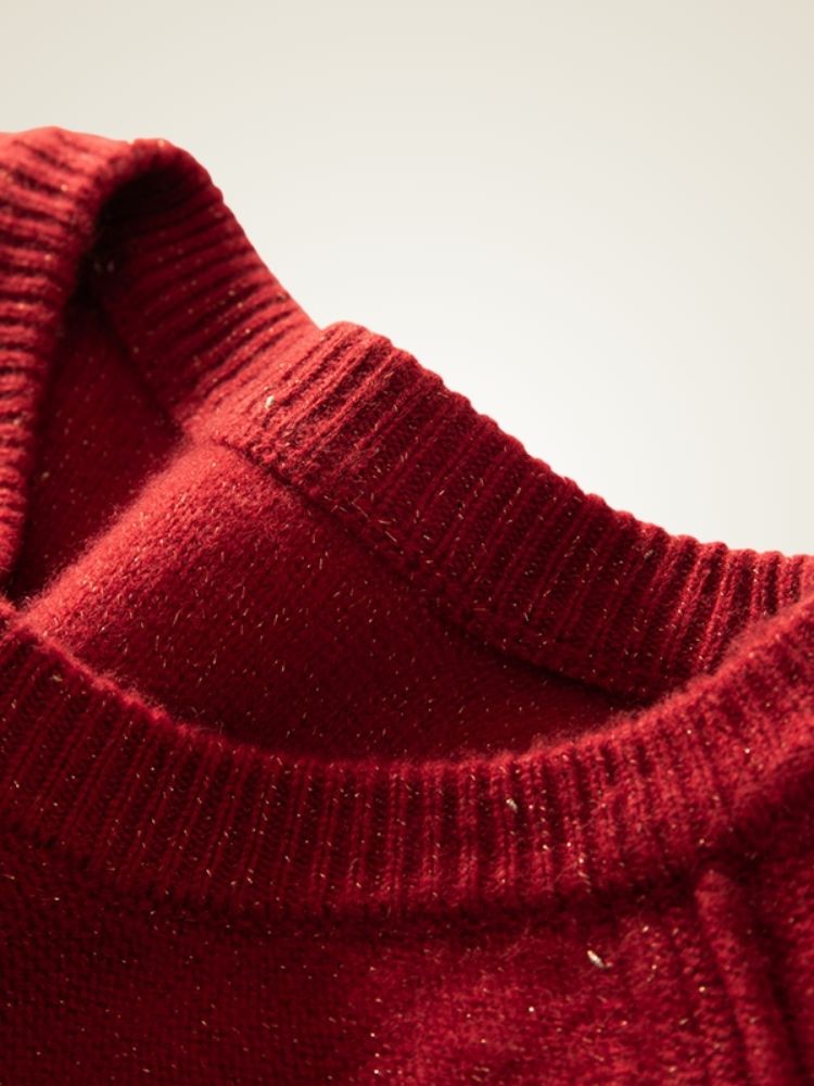 Lanly Cashmere Shimmer Sweater - Red Mongolia Crewneck Raglan Pullover