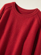 Lanly Cashmere Shimmer Sweater - Red Mongolia Crewneck Raglan Pullover