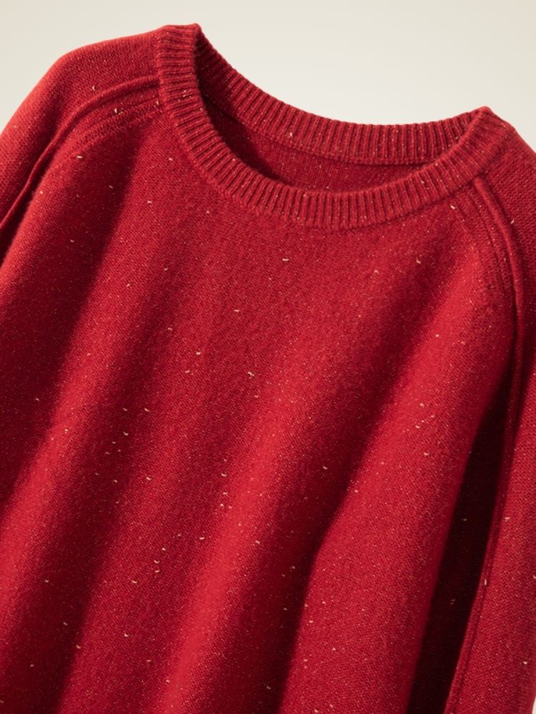 Lanly Cashmere Shimmer Sweater - Red Mongolia Crewneck Raglan Pullover