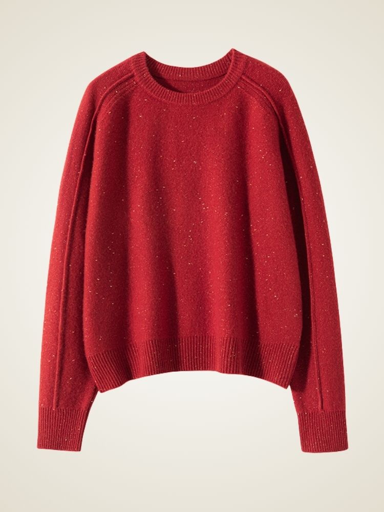 Lanly Cashmere Shimmer Sweater - Red Mongolia Crewneck Raglan Pullover