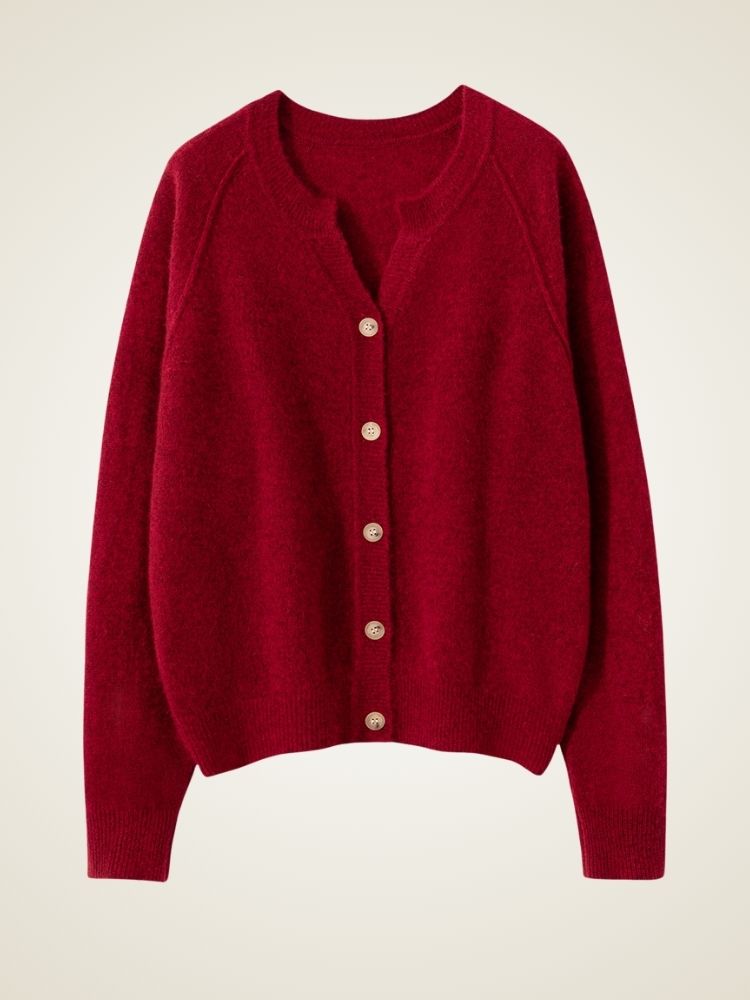 Lanly Cashmere Split-Neck Cardigan - Mongolia Raglan Sweater