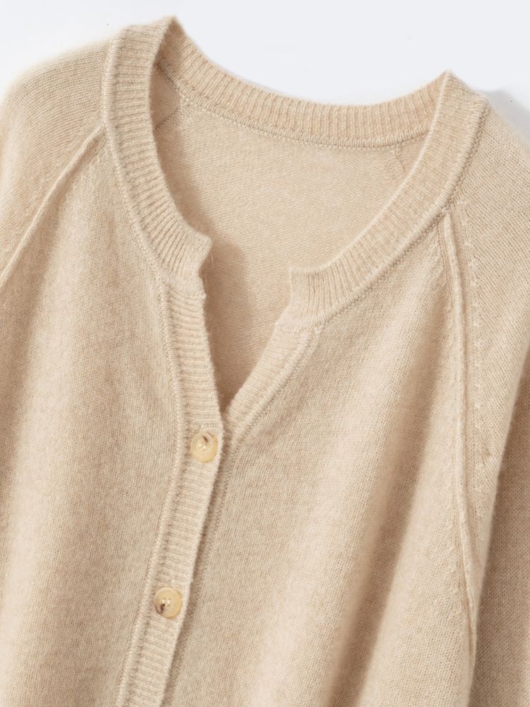Lanly Cashmere Split-Neck Cardigan - Mongolia Raglan Sweater